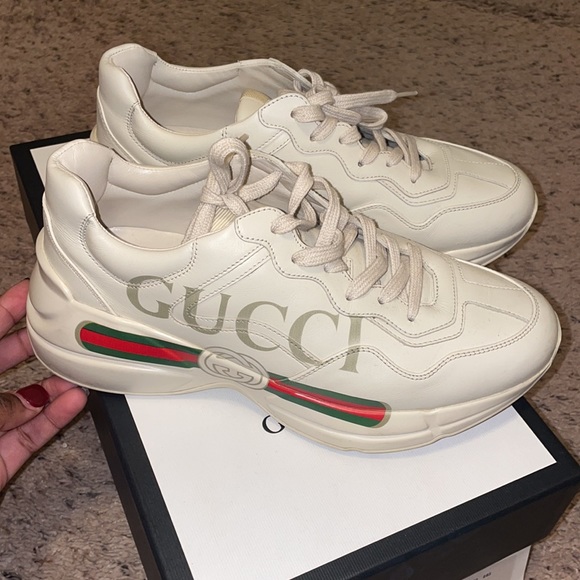 Womens Rhyton Gucci Logo Leather Sneaker - Picture 2 of 7